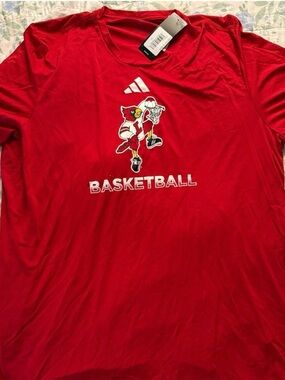 adidas Red Basketball Tee with Louisville Cardinal Graphic